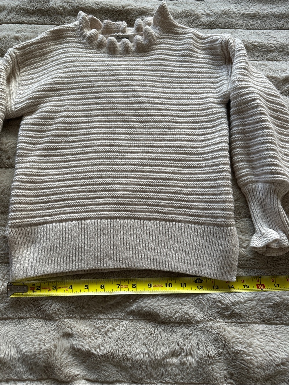 Madewell Cream Ruffle Crewneck Ribbed Sweater - Picture 4 of 6